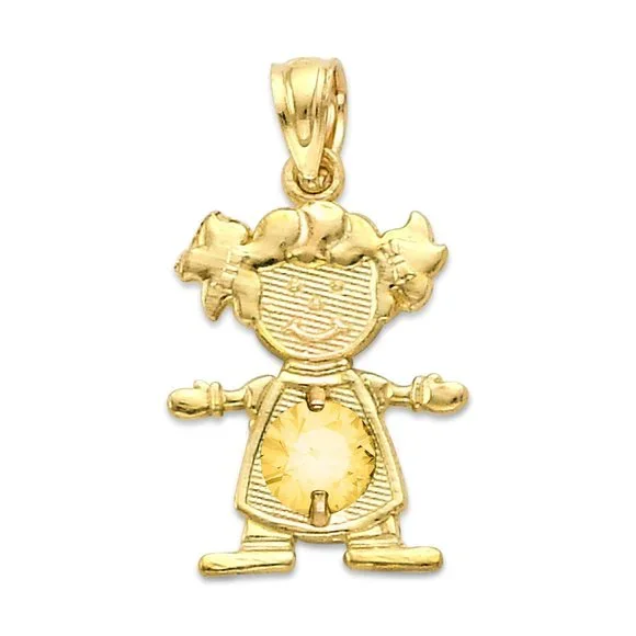 10k Solid Gold Newborn Baby Girl Pendant with Birthstone of Choice for Necklace - Picture 15 of 16